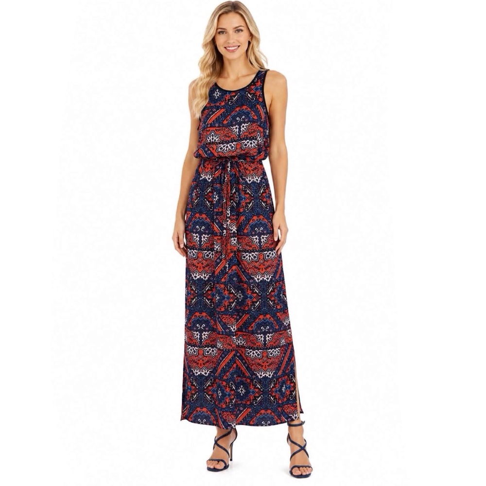 Kaya Di Koko Sleeveless Floral Print Blue And Red Maxi Dress Size XS